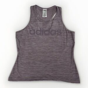 Adidas Climalite Athletic Tank Top Womens Large Heather Purple Spellout Logo‎